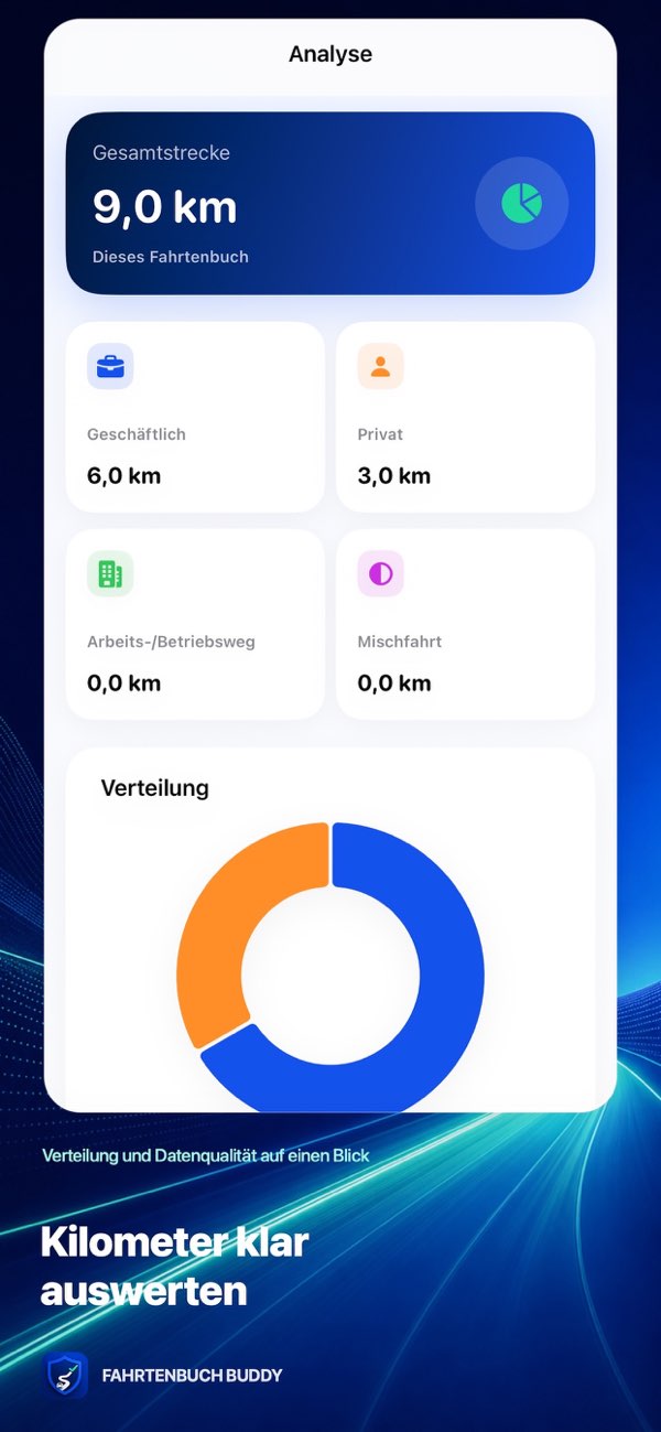 Auswertung der gefahrenen Kilometer in Fahrtenbuch Buddy