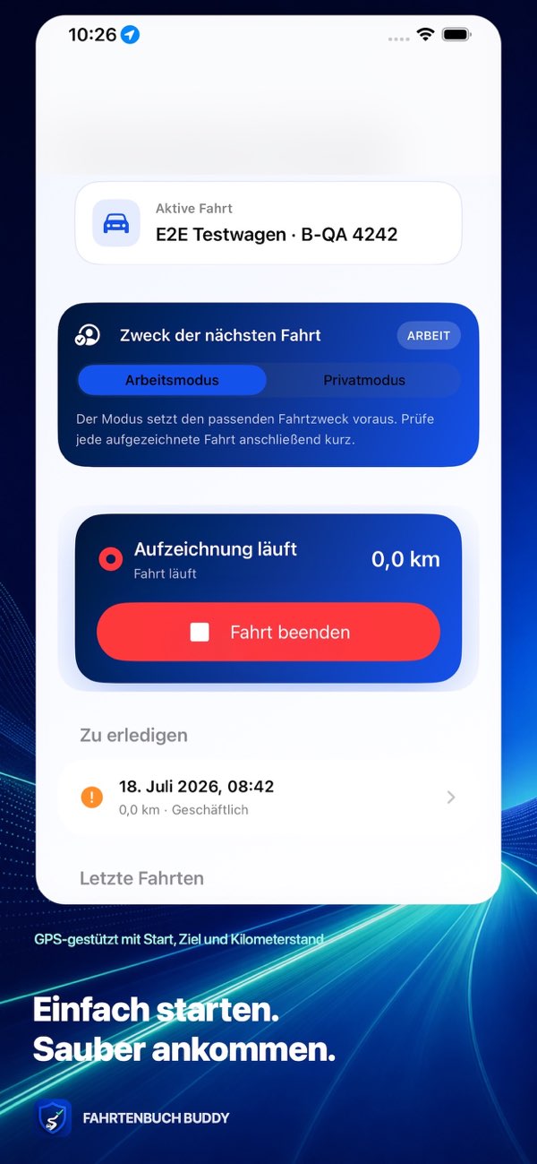 Fahrtenbuch Buddy mit automatisch erkannter Fahrt