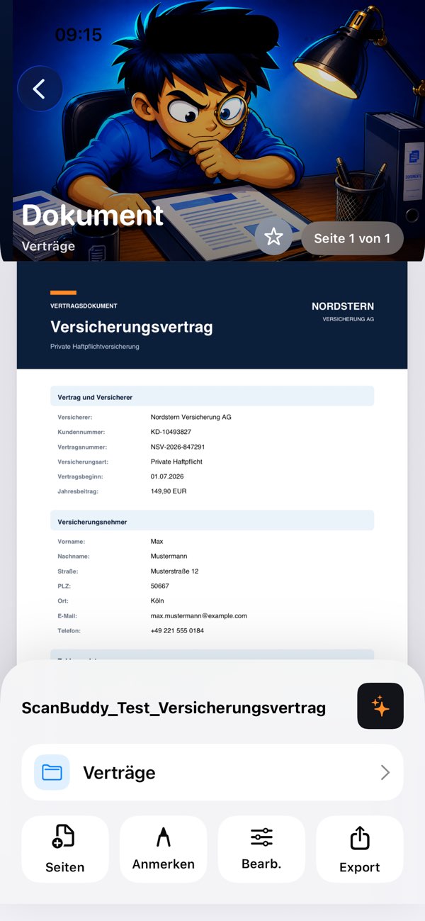 Dokumentansicht und Bearbeitung in ScanBuddy