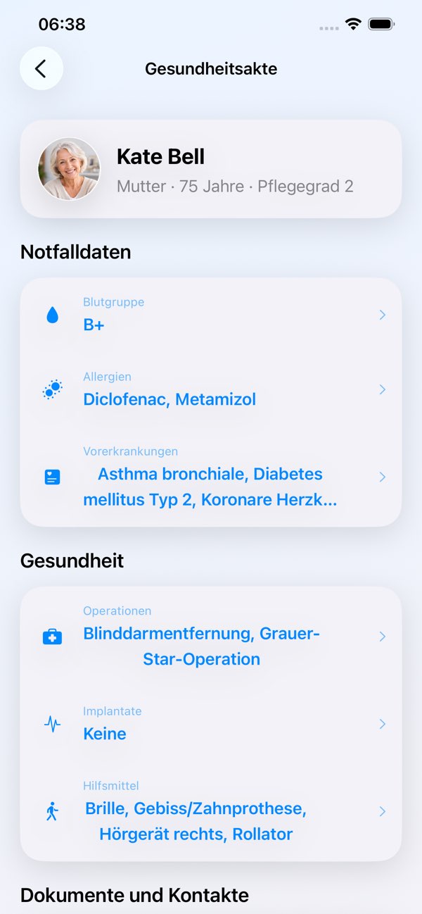 Gesundheitsakte und Notfalldaten in SeniorenBuddy