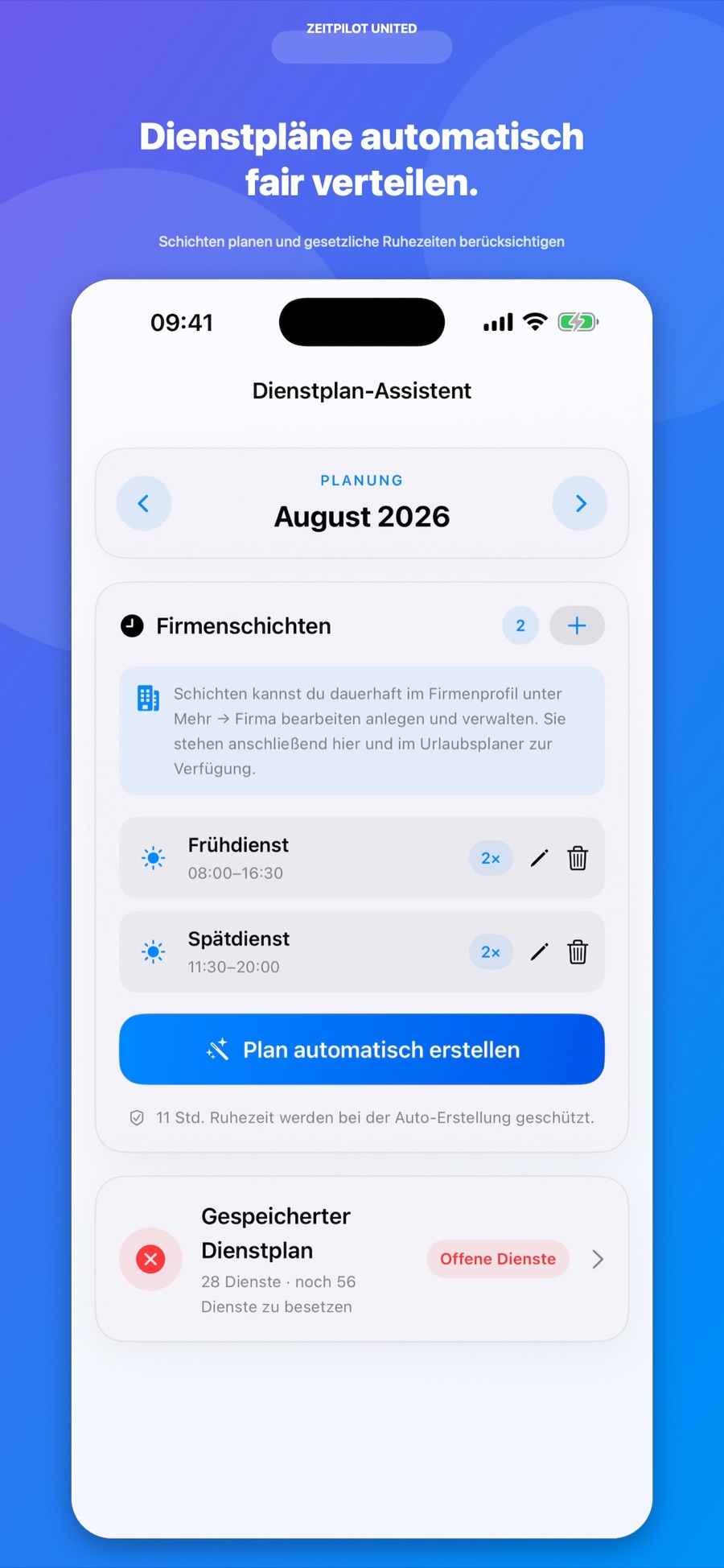 ZeitPilot Dienstplan-Assistent zur automatischen Schichtplanung