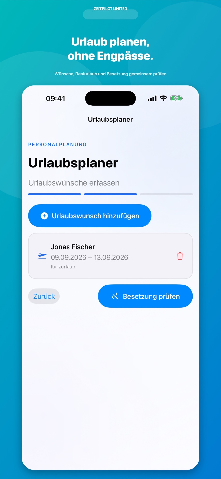 ZeitPilot Urlaubsplaner mit Besetzungsprüfung